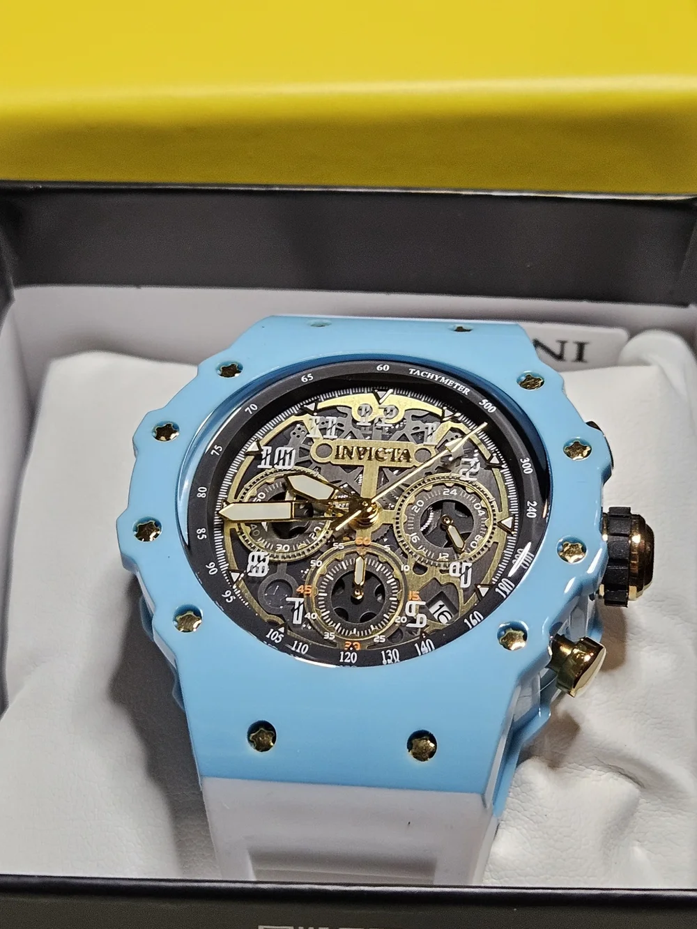 Invicta Racing Vaulthan Blue and White Skeleton Dial Chronograph Watch